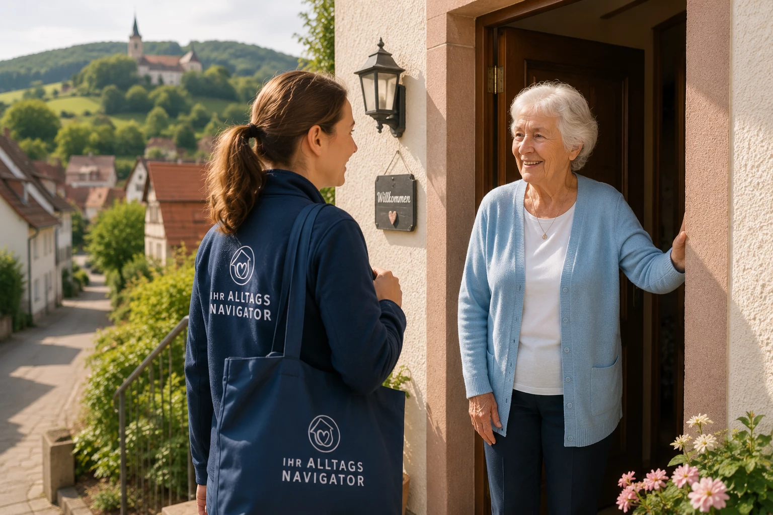 Ihr Alltagsnavigator im Donnersbergkreis: Mitarbeiterin besucht eine Seniorin an der Haustür