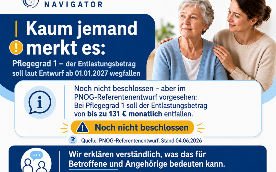 Pflegegrad 1: Entlastungsbetrag soll laut Entwurf wegfallen